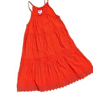 Old Navy Sleeveless Dress Polka Striped Print Midi‎ Lace Orange Girls Medium 8